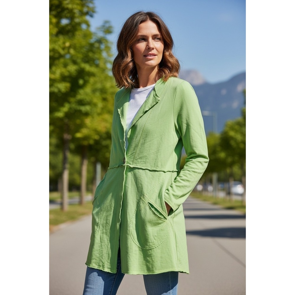 SOFT SURROUNDINGS Bohemian Hippie Jacket Cardigan Lime Green‎ Size M Raw Hem